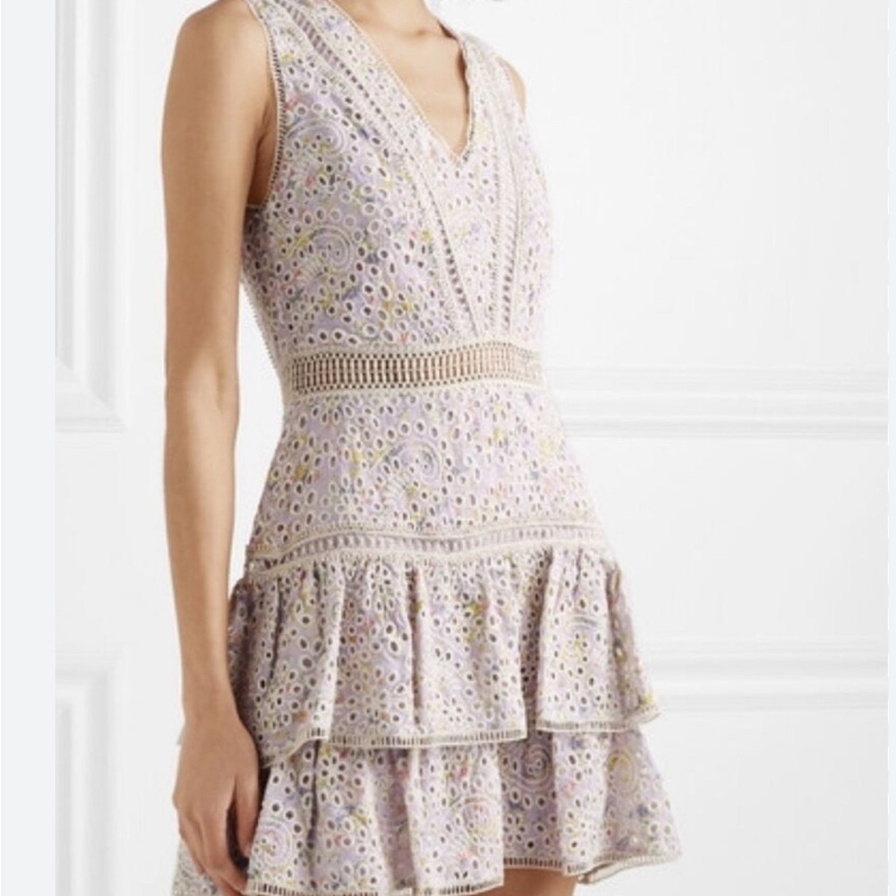 Alice + Olivia Tonie Floral Embroidered Eyelet Mini Dress Size 4 Like New